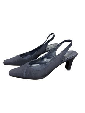 Mootsies Tootsies Vintage Navy Blue Slingback Fabric Heels Size 7
